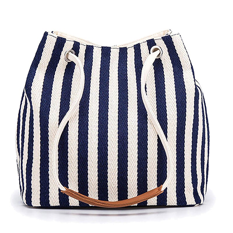 Bydenwely Women's Tote Bag Medium Canvas Shoulder Bag Daily Working Handbag with Concise Striped Pattern (Navy) - Image 1